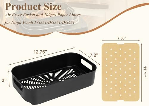 Combo Crisper Basket for Ninja Foodi FG551/DG551/DG651 Smart XL 6-in-1 Indoor Grill Accessories, Non-Stick Air Fryer Basket Replacement with 100 Pack Disposable Air Fryer Paper Liners - Image 2