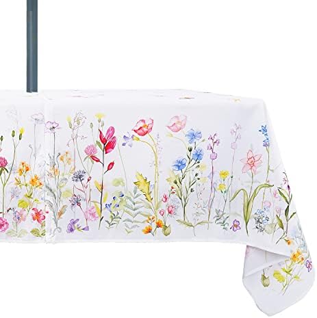 Outdoor Tablecloth with Umbrella Hole and Zipper, Patio Table Covers for Spring/Summer, Machine Washable Outdoor Party/Picnic Rectangle Table Cloth 60 x 120 in by Rodvnyh
