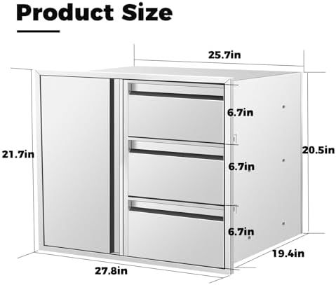 POPMOON Outdoor Kitchen Drawer Combo 28"x22"x19.5"Triple Drawers - Image 2