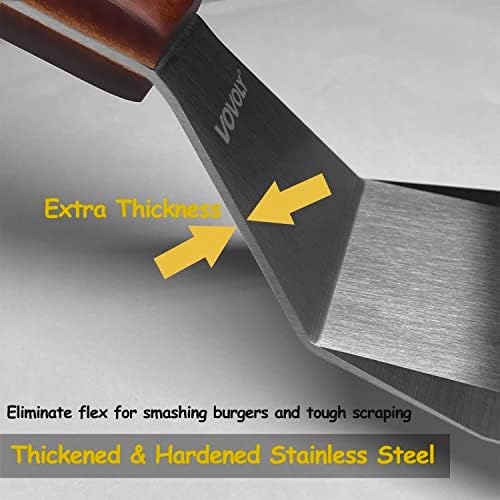 Professional Metal Spatula for Cast Iron Skillets and Flat Top Grills, Full Tang Wooden Handle,1.8mm Thick Stainless Steel Blade, Smash Burger Spatula Turner for Flipper, Cooking, BBQ, 4.7 x 2.7 Inch - Image 4