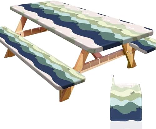 Picnic Table and Bench Cover Set, Waterproof Fitted Elastic Cloth by Unknown