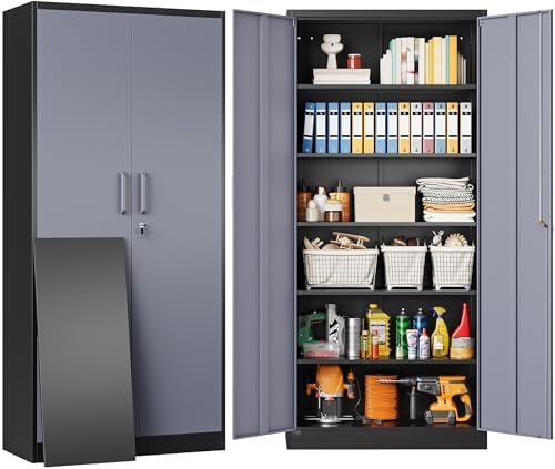 SISESOL Metal Storage Cabinet with 5 Adjustable Shelves,Garage Storage Cabinet with Lock,Metal Cabinets with Locking Doors,71" Lockable Tool Cabinets for Home,Office,Shop,Garage by SISESOL