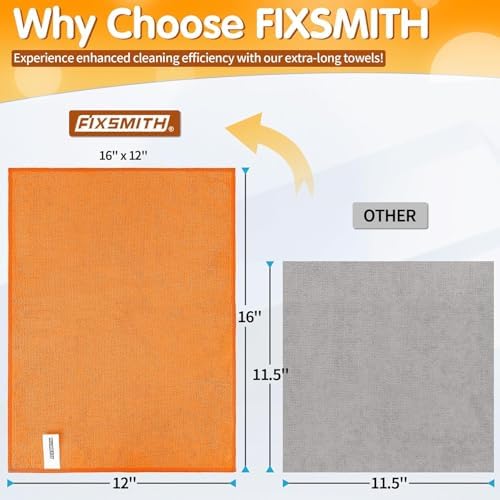 FIXSMITH Microfiber Cleaning Cloth -Pack of 50, Highly Absorbent Cleaning Rags(Grey&Orange), 16"X12" All Purpose Cleaning Towels for Housekeeping, Kitchen, Car, Reusable Microfiber Towels - Image 2