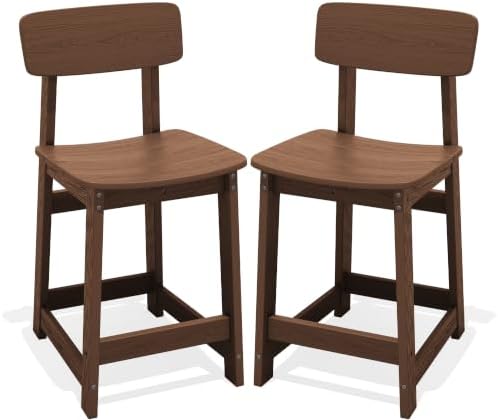 SERWALL Outdoor HDPE Counter-Height Bar Stools Set of 2, Brown by SERWALL
