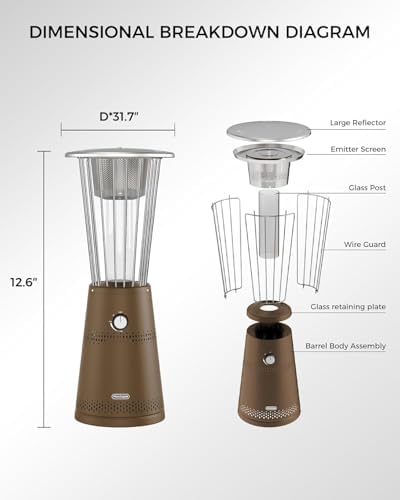 Tabletop Heater Patio Heater, 11,000 BTU Propane Patio Heater for Commercial, Balcony & Porch, Quartz Glass Tube, Portable Small Heater For Outdoor Use - Brown - Image 2