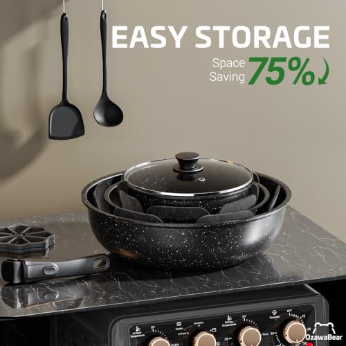 12 Pcs Pots and Pans Set Non Stick, Detachable Handle Cookware - Image 4