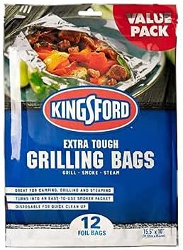 Kingsford Extra Tough Aluminum Grill Bags, for Locking in Flavors & Easy Grill Clean Up, Recyclable & Disposable, 15.5" x 10" (Pack of 12) (New Version) by Unknown