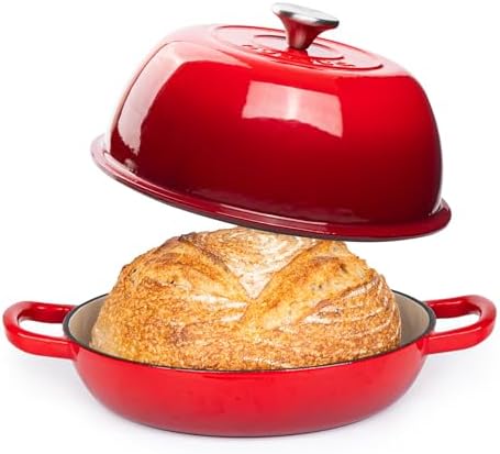 Enamelled Cast Iron Dutch Oven Pot – Dutch Oven For Sourdough Bread Baking – Cast Iron Bread Pot – Red, 6 Quarts, 26cm – by Nuovva by Nuovva