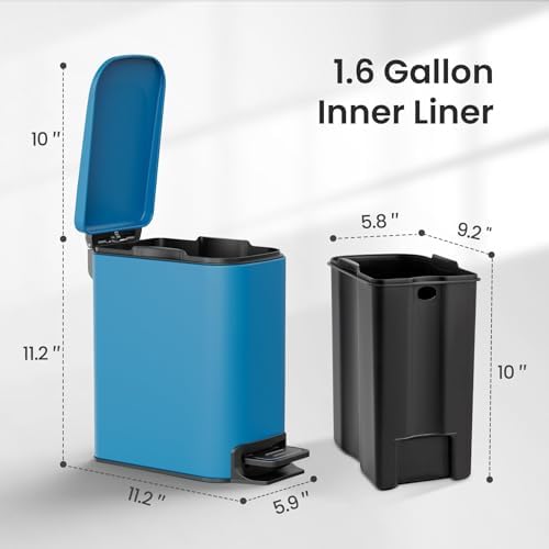 Cesun Small Bathroom Trash Can with Lid, 1.6 Gal, Soft Close, Blue - Image 5