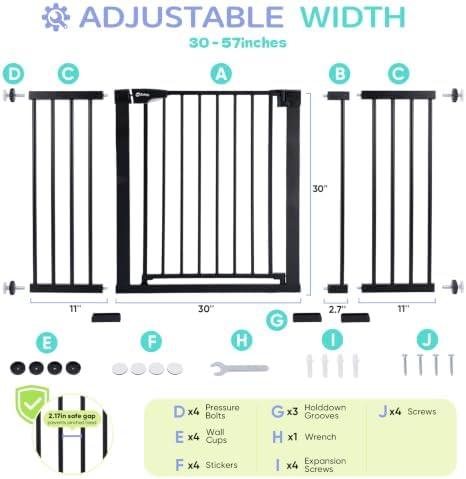 Sekey Baby Gate for Stairs, 30-57" Extra Wide No Drilling Dog Gate - Image 6