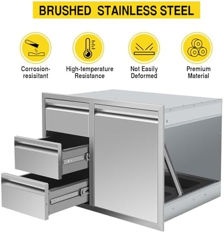 Outdoor Kitchen BBQ Island Drawers Combo 28" W x 20.1" H x 19.7" D with Recessed Handle BBQ Access Triple Drawers and Trash Drawer for BBQ Island Patio Grill Station - Image 4