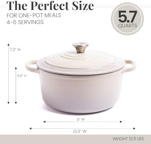 Larder & Vine 5.7 qt Enameled Cast Iron Dutch Oven Pot with Lid, Stone - Image 4
