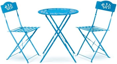 Alpine Corporation 3-Piece Bistro Set with Folding Table and 2 Chairs, Durable Steel Indoor/Outdoor Patio Furniture, Compact Seating, Blue by Unknown