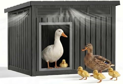Duck Coop with Hydraulic Air Rod, Resin Duck House, Black by KFY