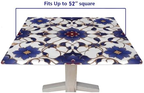 Elastic Tablecloth Square, Moroccan Trellis Pattern Printed on Washable Patio Table Covers, Ideal for Weddings Birthdays Events, Fit for 52" x 52" Square Tables - Image 5