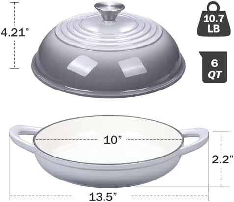 6QT Enameled Cast Iron Round Bread Oven, Sourdough Dutch Oven, Gray - Image 5