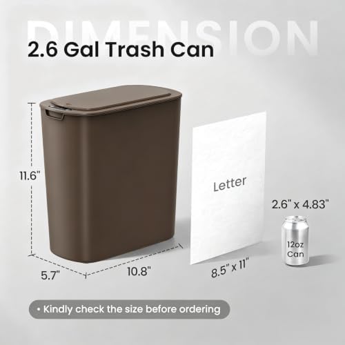 Cesun Automatic Motion Sensor Bathroom Trash Can with Lid, 2.6 Gallon Touchless Trash Bin, Smart Plastic Slim Garbage Can Small Brown Wastebasket for Toilet, Office, rv, Bedroom, Living Room - Image 2