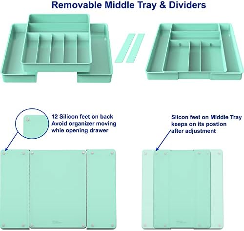 Simple Houseware Expandable Kitchen Drawer Flatware Organizer, Turquoise - Image 4