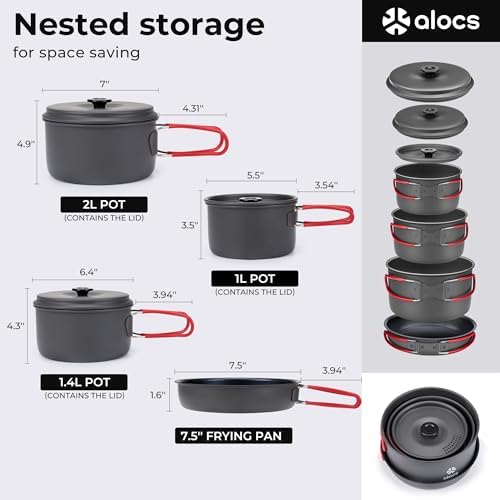 ALOCS Camping Cookware Set Camping Gear Compact Camping Pots and Pans Set - Image 2