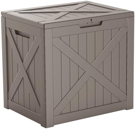 32 Gallon Waterproof Resin Deck Box, UV Resistant Outdoor Storage for Garden, Patio, Porch, Delivery（Gray，32 Gallon） by KFY