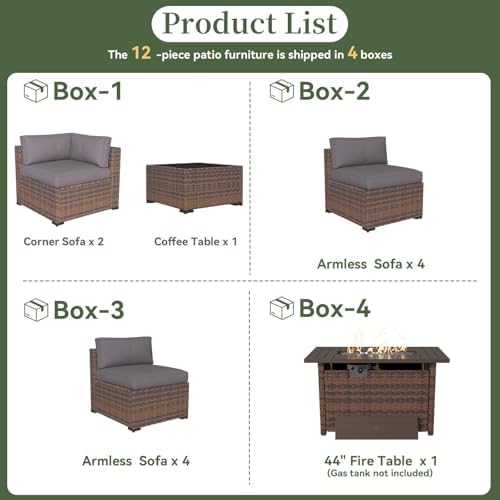 Aoxun 12 Piece Patio Furniture Set with 44" Fire Pit Table Wicker Rattan - Image 5