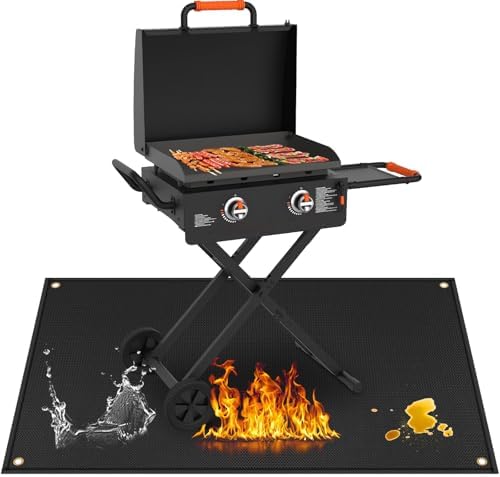 Under Grill Mats for Outdoor Grill - Fire Pit Mat & Fireplace Mat to Protect Deck and Patio, Heat Resistant Griddle Accessories Compatible with Blackstone 22in Griddle, 48x36x0.04in, Black by Amerbro