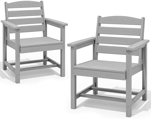 SERWALL Patio Dining Chair Set of 2, HDPE Dining Chair, Light Gray by SERWALL
