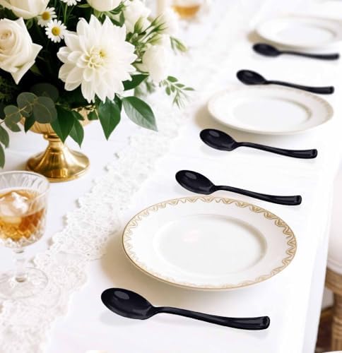 SietDESEO 25 PCS Black Plastic Spoons Disposable Utensils Heavy Duty Black Spoons Disposable Cutlery for Birthday Wedding Baby Shower Bridal Shower Plastic Silverware - Image 6