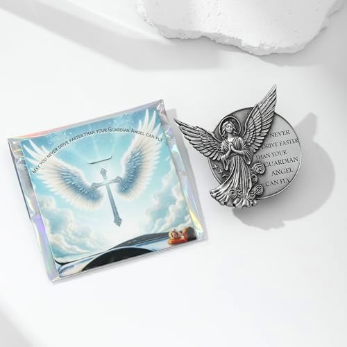 Guardian Angel Visor Clip for Car, St Christopher Medal for Car, Never Drive Faster Clip 2.95 Inch, Drive Safe Inspirational Gifts for Women Men (2pcs -1 Guadian Angel & 1 St. Christopher) - Image 6