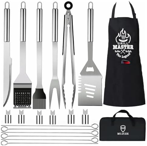 MUJUZE Grilling Accessories,BBQ Grill Sets for Outdoor,Grill Tool Set,Grill Kit for Camping,Backyard,BBQ Accessories with Apron,BBQ Gifts for Men,Grilling Gifts for Men by MUJUZE