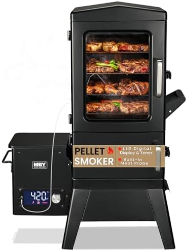 Pellet Smoker with Cover, Electric Wood Pellet Smoker Grill With Meat Probe and Hook, 616 Sq in Cooking Area LED Display Temperature Control, Outdoor Cooking, Patio, Garden Barbecue, Obsidian Black by Unknown