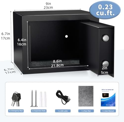 Digital Electronic Money Safe, Steel Security Lock Box with Keypad, Office Hotel Business Jewelry Gun Cash Safe, 0.23 Cubic Feet, 9.06" W x 6.69" D x 6.69" H（black） - Image 2