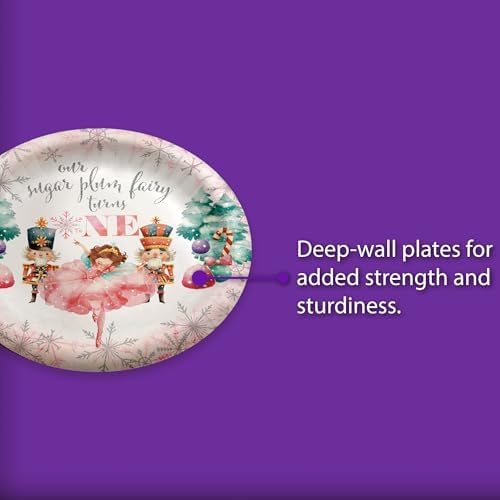 Sugar Plum Fairy Turns One First Birthday - 32 Piece Disposable Party Supplies - Decorations for Christmas Nutcracker 1st Birthday Round Party Plates - Large 9" Paper Plates In Bulk - Image 3
