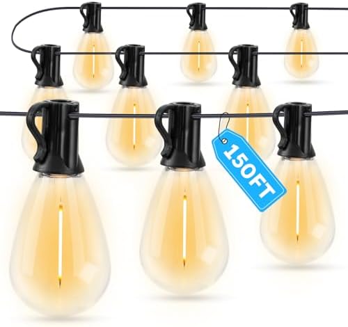 GvvooHome LED Outdoor String Lights, 150FT Waterproof Patio Lights with 47 Shatterproof S11 Plastic Bulbs, 2700K Warm White Edison Hanging Lights for Backyard, Garden, Porch, Bistro by GvvooHome