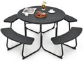 Tangkula 8 Person Round Picnic Table with 4 Built-in Benches, Black by TANGKULA
