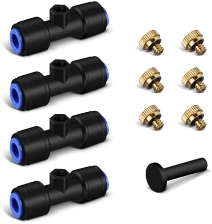 Brass Misting Nozzle Kit, 6 Mister Nozzles + 4 Tee Connectors + 1 End Plug for Outdoor Cooling Misting System by lifeegrn