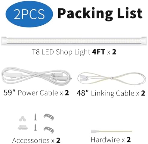 2-Pack T8 LED Shop Light 4FT, 42W 6300 Lumen 6000K Cool White, 4 Years Warranty, Linkable and Plug and Play Lights for Garage Ceiling Workshop Commercial Lighting - Image 6