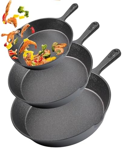 Vivicreate Cast Iron Skillet Pan Set of 3 – Pre-Seasoned Sartenes de Hierro Fundido – 6", 8", 10" Frying Pans for Stove, Oven, Grill – Heavy Duty Sartén Hierro Fundido Cookware Set by Vivicreate