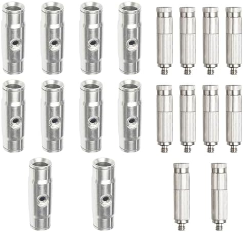 High-Performance Brass Patio Misting Kit – 10 Brass Anti-Drip Micro-Nozzles & 10 3/8″ Slip Connectors for High-Pressure Outdoor Cooling Misting (UNC 10/24, 0.012″ Precision Orifice, 280-1500 psi) by TLTOOLEGIN