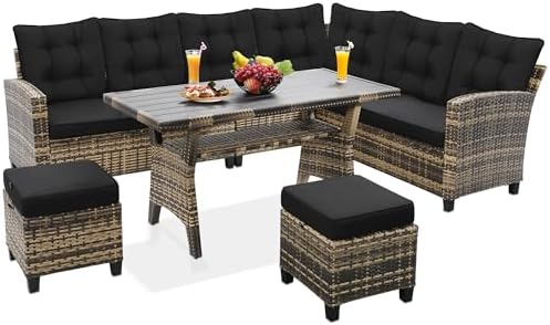KROFEM 6 Piece Patio Furniture Set, Dining and Conversation Set by KROFEM