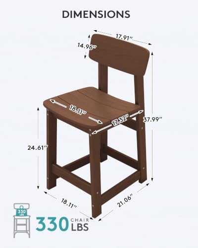 SERWALL Outdoor HDPE Counter-Height Bar Stools Set of 2, Brown - Image 3