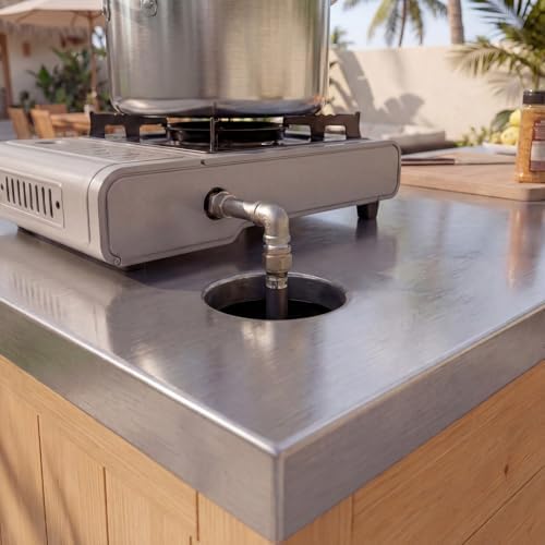 MOUMON Patio Kitchen Cabinet with Tank Storage & Stainless Steel Countertop - Image 6
