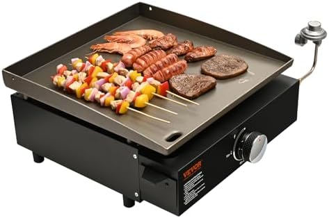 VEVOR Griddle, 16.9" Heavy Duty Manual Flat Top Griddle, Countertop Gas Grill with Non-Stick Cooking Plate, Steel Propane Gas Griddle, 1-Burners Restaurant Portable Grill - 22,000 BTU by VEVOR