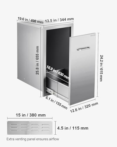 VEVOR Outdoor Kitchen Drawers 11.81" W x 23.62" H x 19.6" D Stainless Steel - Image 3