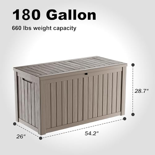 ROJIK Outdoor Storage Housing Deck Box - Waterproof Patio Furniture, Garden Tools, Cushions, Pool Accessories Storage Bench with Lockable Lid and Side Handles (Grey, 180 Gal) - Image 2