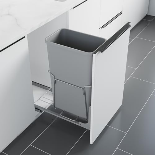Dowell B15 Aluminum Base Wastebasket Pullout with Door Mount and 50Qt/13Gal Plastic Bin (4012 0115+50) by DowellKitchenBath