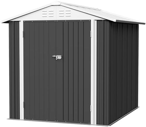 Flamaker 6x8 FT Storage Shed Waterproof Metal Garden Shed with Lockable Door Utility Tool Shed Outdoor Storage for Backyard, Patio and Lawn, Grey by Flamaker