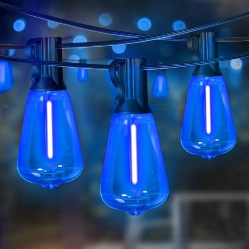 LAMPHOME 26Ft ST38 Outdoor String Lights, Blue Patio Lights with 12+1 ST38 Edison Bulbs, LED Shatterproof String Lights for Outside Bistro Christmas Patio Party Decorations by ULL