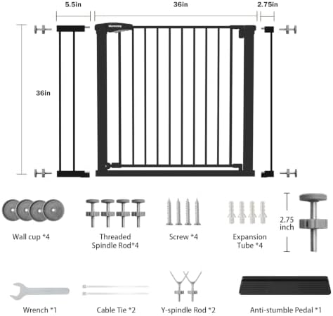 Mumeasy 36-46.8 in Extra Wide Baby Gate for Stairs, 36 Tall Dog Gate, Black - Image 2