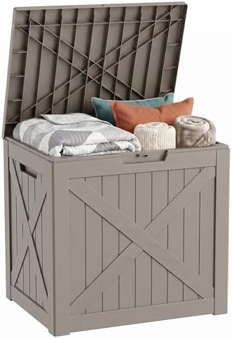 32 Gallon Deck Box, Waterproof Outdoor Storage Boxes For Garden Tools,Indoor Cushions,Accessories Outside Storage Resin Lockable Weatherproof Container(Grey) by MAIUSCOLI
